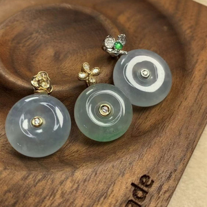 镀镀珠宝翡翠a货冰种肉扣小平安扣18k金镶嵌钻石面包圈3个一手