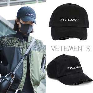 vetements宋茜王源同款帽子做旧破坏星期五friday英文刺绣鸭舌帽