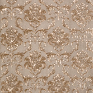 深卡其色简欧墙纸 压花凹凸立体浅卡其色米黄色欧式大马士革壁纸