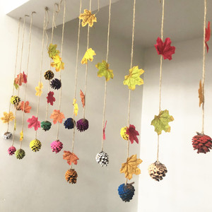 幼儿园走廊教室创意吊饰松果枫叶挂饰商场走廊复古中国风店铺吊饰