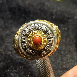 时来运转九宫八卦十二生肖纯银护身戒指镶松石南红男女复古民族风