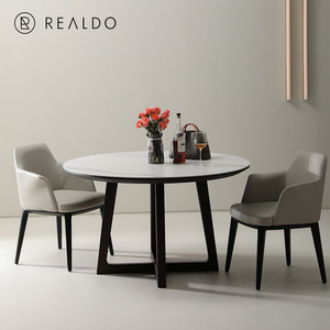 REALDO意式圆形岩板餐桌椅组合简约现代小户型餐厅设计师实木家用