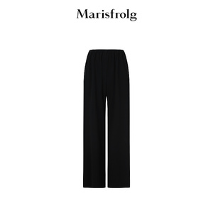 【精简美学】玛丝菲尔2024夏季新款时尚休闲抽绳斜裁设计黑色长裤