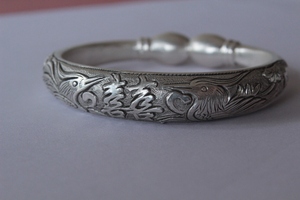 【寸子昌银铺】50年的工艺 纯手工 999纯银手镯 鸳鸯双喜镯