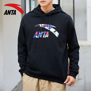 安踏卫衣男连帽宽松百搭秋冬季新款圆领休闲上衣帽衫男生外套长袖