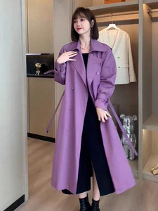 紫色风衣外套女春秋季中长款2024新款流行小个子高级感超好看大衣