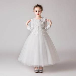 合唱女童晚礼服十岁生日冬儿童舞蹈演出服表演主持人白色公主长裙