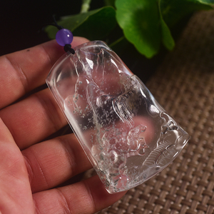 玻璃种 雪花棉 山水牌 男士 方牌 玉佩 缅甸水沫玉 高冰强荧光