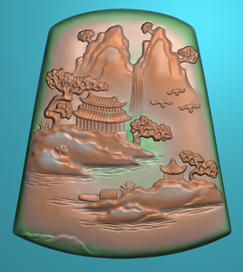 翡翠山水牌精雕图