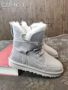 冬款真皮羊皮毛一体中筒靴交叉绑带雪地靴平底保暖靴子23-1C
