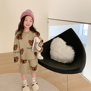 2024春款女童套装春装洋气时髦韩版春秋款宝宝儿童针织毛衣两件套
