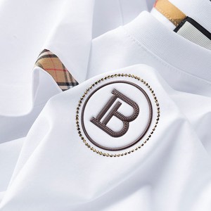 轻高端双丝光棉透气白色短袖t恤男修身潮流凸胶字母b圆领半袖
