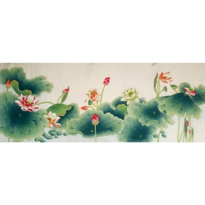 国画成品花鸟画小六尺横幅工笔荷花纯手绘真迹画芯未裱无款水墨画