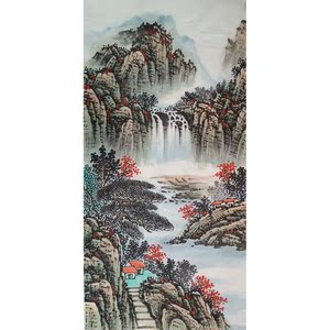 国画成品画芯无款未装裱纯手绘真迹装饰画三尺竖幅山水挂画水墨画