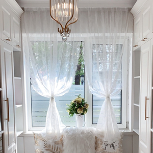 防蚊韩式白色蕾丝魔术贴窗帘窗纱帘厨房装饰帘短帘门帘隔断免打孔