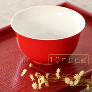 4.5寸6寸婚庆结婚中国红色碗喜碗陶瓷饭碗面碗套装家用餐厅纯色