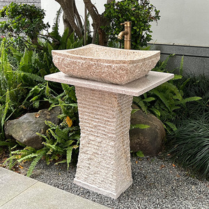 庭院石材洗手台盆一体式户外脸盆户外天然石头水池仿古立柱盆花园