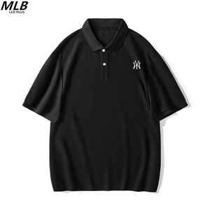 mlbled plus夏季polo衫男洋基潮牌翻领纯棉短袖情侣休闲带领t短恤