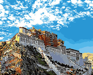 diy数字油画客厅风景纯手工填色彩色画板装饰画布达拉宫 40*50*65