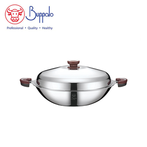 牛头牌buffalo 38/40cm不锈钢加厚炒锅 不粘锅五层双耳中式盖子