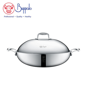 牛头牌buffalo 36cm不锈钢加厚炒锅 不粘锅五层双耳中式盖子