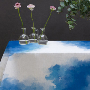 定制蓝色水彩桌布餐桌茶桌茶几棉麻小清新长方形文艺现代简约客厅