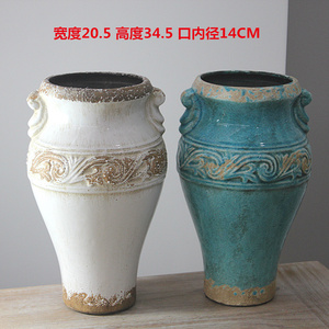 美法式乡村地中海陶瓷花瓶家居饰品摆件瓷器客厅工艺蓝色圆形新品