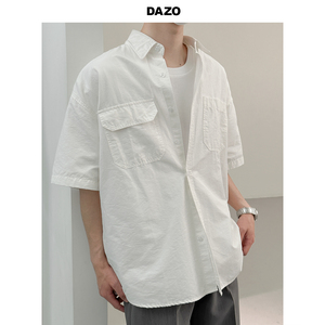 DAZO 质感休闲短袖衬衫男宽松五分袖衬衣外套夏季bf风韩版潮流