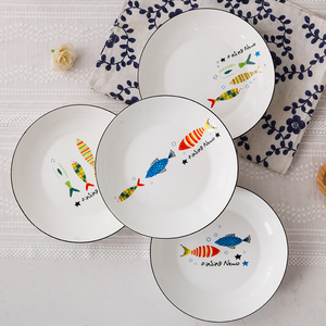 黑线陶瓷盘欧式餐盘装菜盘子 创意家用碗碟子厨房餐具圆盘
