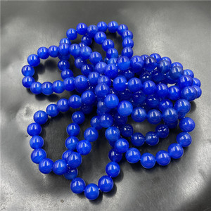 四海玉器 12毫米蓝色玛瑙圆珠手链  蓝玉髓手串 男女款玉石手串