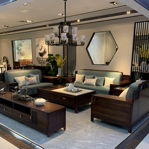 新中式沙发禅意现代客厅电视柜实木沙发组合高端别墅轻奢酒店家具