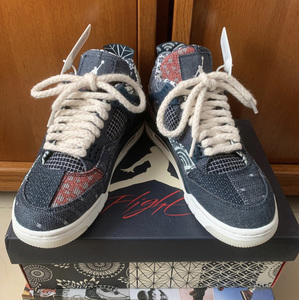 适配airjordan4 retro se deepocean蓝白刺子绣棉麻绳米白aj4鞋带