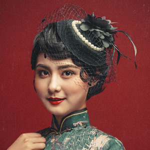 90小孟孟的小店淘宝民国风面纱小礼帽新娘网纱帽名媛旗袍配饰女儿童