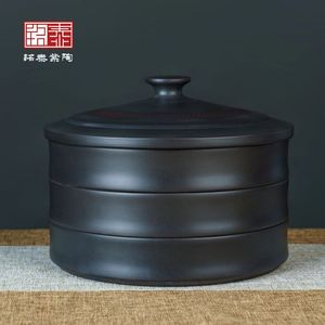 建水紫陶茶罐陶瓷家用多层普洱茶盒茶饼收纳盒防潮防串味存茶叶罐