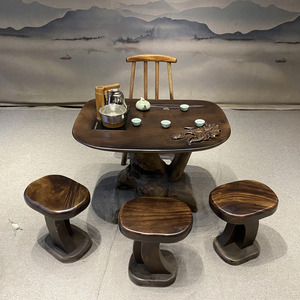 胡桃木根雕茶台实木茶桌椅组合功夫茶几楠木泡茶桌整体雕刻茶艺桌