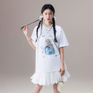 HTCU "安迪猫咪"原创设计包包里的小猫短袖印花手绘花朵T恤女夏季