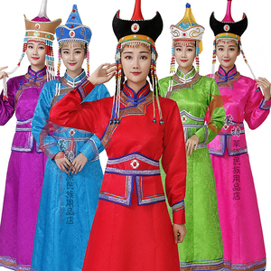 蒙古族表演服装女士蒙古袍传统长款新娘服迎宾服少数民族服饰包邮