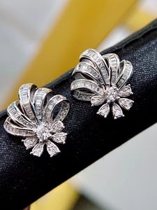 爱德华古董18k金满钻镶嵌钻石耳坠耳环耳钉名媛气质大牌高端定制