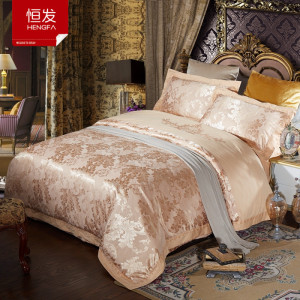 恒发家纺全棉贡缎提花四件套1.5/1.8m床纯棉电脑车花西式床上用品
