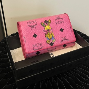 【maison long中古】mcm粉色兔子限量三折钱包woc