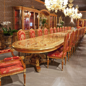 欧式超长餐桌10米28人奢华宫廷餐台别墅皇家餐桌实木定制椭圆餐桌