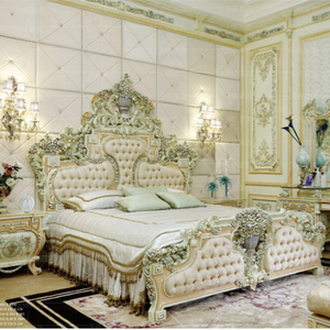 法式奢华宫廷双人床实木雕花彩绘床别墅卧室公主床欧式豪华高档床