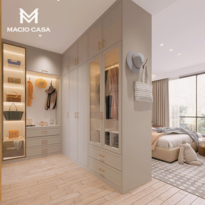 玛格衣帽间定制现代奶油风步入式大衣柜家用卧室玻璃转角衣柜定制