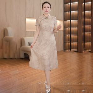 新中式国风连衣裙2024新款女夏季短袖贵夫人品牌中老年女改良旗袍