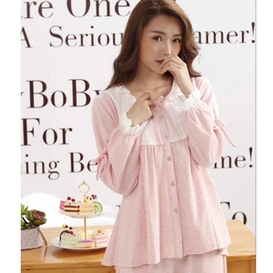 佳洁儿秋新款家居服女士纯棉长袖韩版睡衣甜美蕾丝少女套装171621