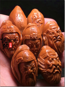 悦然核雕苏工名家纯手工橄榄核文玩五虎上将精品老油核带刀痕特价