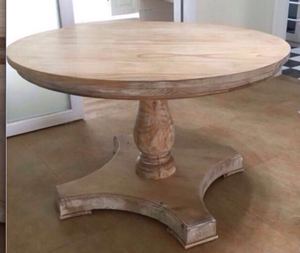 出口法式餐桌乡村风格餐桌复古做旧圆桌原木实木餐桌正圆桌子饭桌