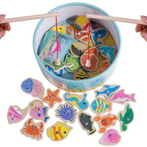 钓鱼玩具宝宝木头大小鱼小儿磁铁吸铁石带儿童散装磁性小-类捞鱼