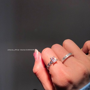 JolieJuly韩国代购 一颗装饰钻金属防褪色戒指 拼接编织金属链条