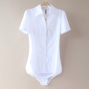 新款白色衬衫女夏短袖OL职业装工作服正装工装棉料连体职业衬衣女